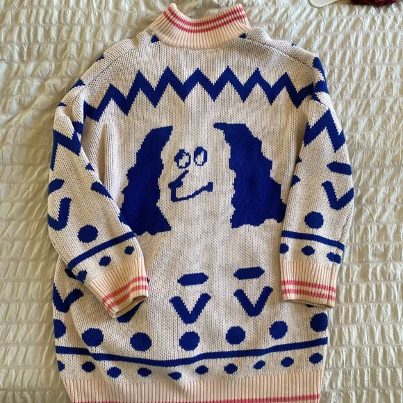Lazy Oaf Blue & Pink Zip-Up Dog Cardigan Sweater - Picture 2 of 4
